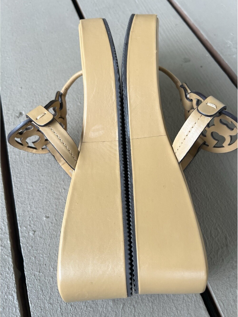 TORY BURCH Miller Wedge Sandals Ginger Shortbread Leather Women's Shoes 7.5 - Picture 5 of 15